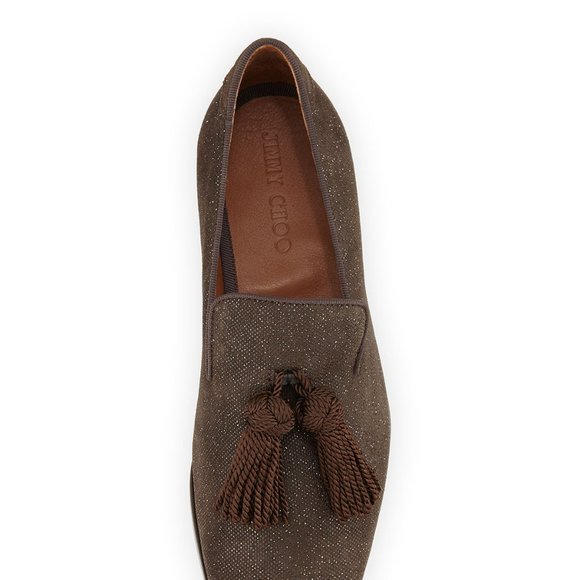 Jimmy Choo “Foxley” Men\'s Tassel Brown Suede Satin Glitter Loafer; Size 44.5;NIB main image 5
